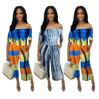 Button Down Strapless Top Women Printing Loose Pants ZH5081