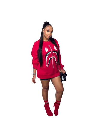 Leisure Cartoon Print Red Hoodie T Shirts W8136