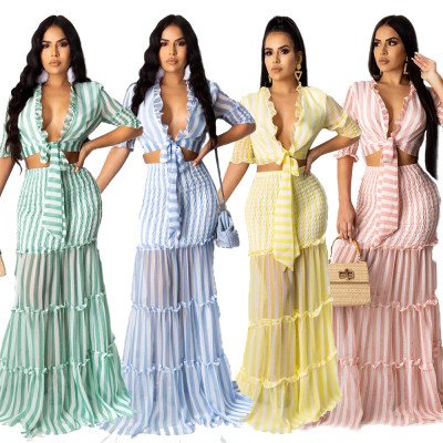 Striped chiffon print ladies slim suit skirt evening dress skirt KZ800