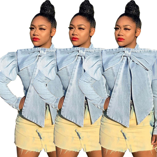 All-Match Long Sleeve Denim Women Trendy Top HG5295