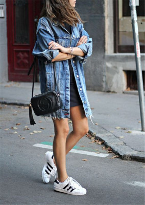 Mid-length perforated denim windbreaker woman WWY3003