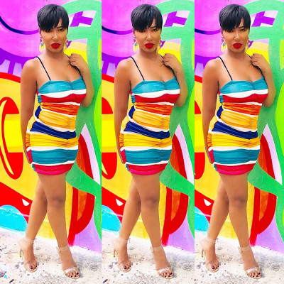 Latest Colorful Bodycon Condole Belt Mini Dress K8789