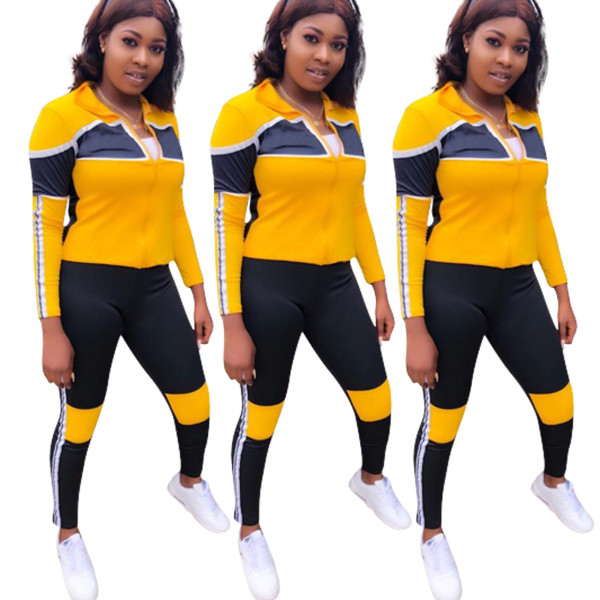 Leisure Zipper Coat Slinky Pants Sport Two-Piece Suits ED8038