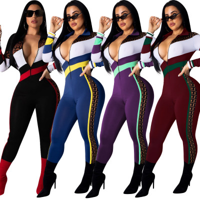 Unique Slim Bodycon Color Patchwork Jumpsuit OEP5309