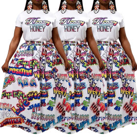 Colorful Letters Pringing Loose Fitting Long Skirts GL6167