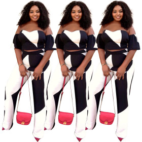 Leisure Lady Suits Off Shoulder Top Wide Leg Trousers ED8021