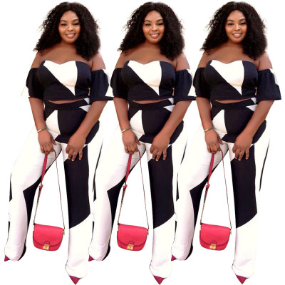 Leisure Lady Suits Off Shoulder Top Wide Leg Trousers ED8021