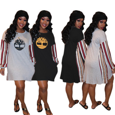 Casual Stripe Sleeve Splicing T-Shirt Dress For Daily Wear AMM8204