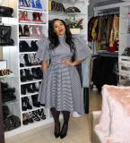 Plus Size Irregular Ruffle Sleeves Stripe Dress HSY1843
