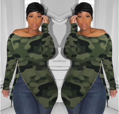 Casual Irregular Zipper Camouflage Strapless Top For Women H1245
