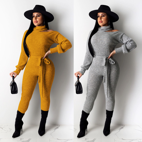Sexy Off Shoulder High Neck Long Sleeve Bodysuit K8876