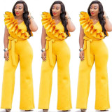 Hot Sale Ruffle Pure Color Sleeveless Wide Leg Jumpsuits MY9285