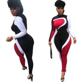 Hot Sale Running Color Patchwork Mid Waist Slinky Jumpsuits AL003