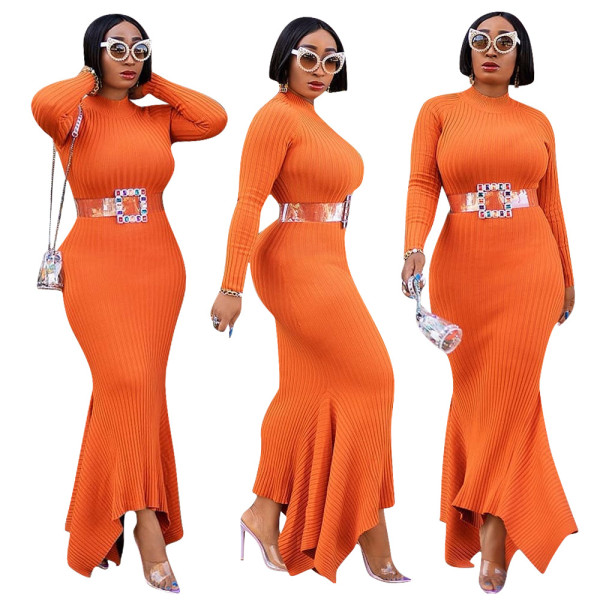 New Style Stretch Ribber Pure Color Bodycon Fishtail Skirt W8238