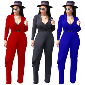 Women Solid Color Irregular Wide Leg Jumpsuit QQM3589