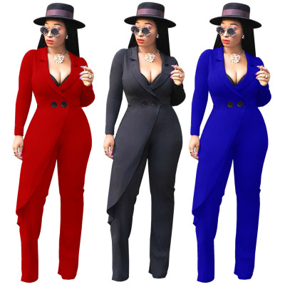 Women Solid Color Irregular Wide Leg Jumpsuit QQM3589