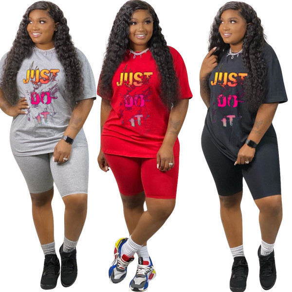 Women's letter printed sports and leisure two-piece suit MN089