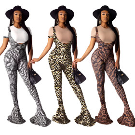 Solid Crop Top Condole Belt Flare Pants Stylish Printing Sets HM5277