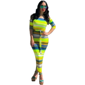 Striped printed chest tie dress TK6009