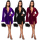 Euramerican Flared Sleeved Velvet Sexy Deep V Neck Mini Dress GL6223