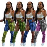 Mid-rise bootcut type contrast pleated trousers casual pants H1543