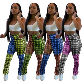 Mid-rise bootcut type contrast pleated trousers casual pants H1543