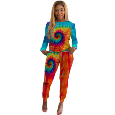 Hollow Out Ladies Tie Dye Slim Bodycon Long Suits ORY5133