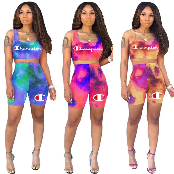 Casual Colorful Print Tank Tops Slim Shorts Sets WJ5024