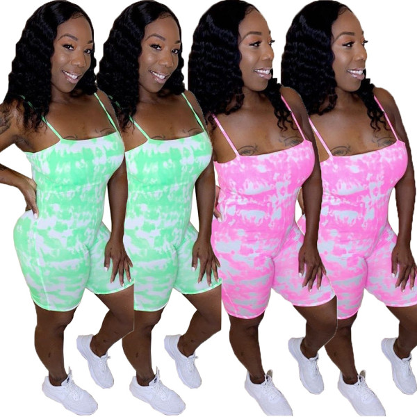 Sexy printed suspender jumpsuit two colors XYI9020