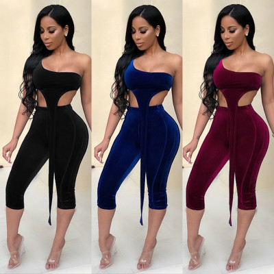 Sport Outfits Oblique Shoulder Crop Top Bodycon Pants M833