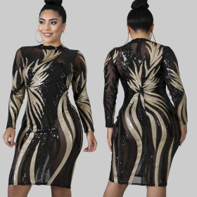 Large size women's sequins series tight-fitting hip dress YF1101