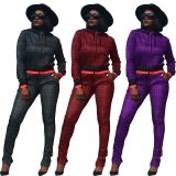 Mature Women Slim Bodycon Plaid Hooded Outfits With Zipper HR8079