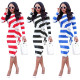 Leisure Stripe 3 Colors Slim Long Sleeves Ruffle Dress YYZ833