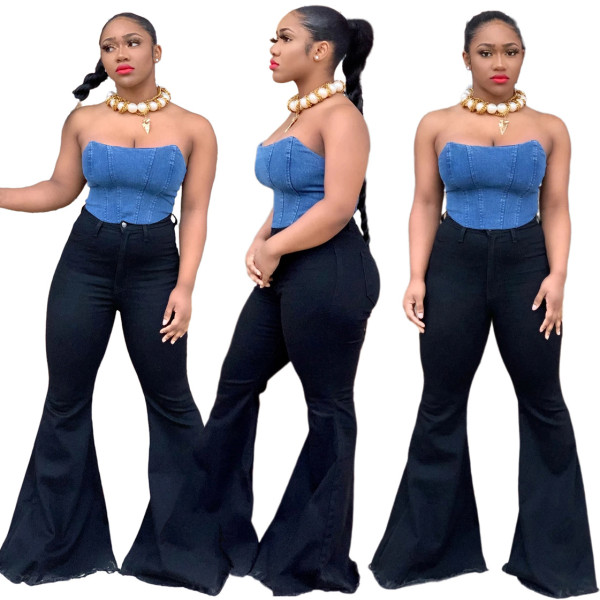 Fashion Solid Color Flared Jeans Trousers HSF2303