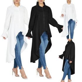 Casual Flares Sleeve Long Top Button Down Irregular Dress SMR9475