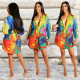Women Printing Long Sleeves Casual Blouse Dress TRS960