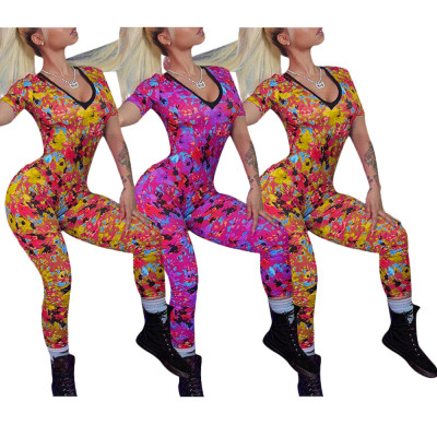 Cheap Lady Multicolor Short Sleeves Tight Jumpsuit ZH5085
