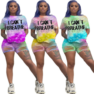 Fashion letter tie dye printing burnt two-piece set WJ5096