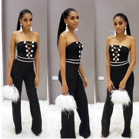 Casual Backless Strapless Wide Leg Jumpsuit For Ladies D8012