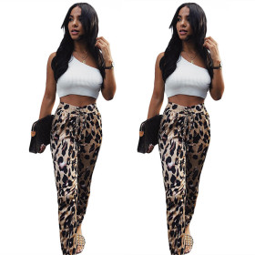 Trendy Elastic Waist Leopard Print Slinky Pants LS6194