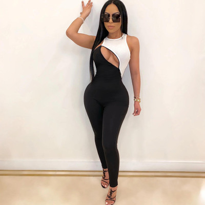 Summer new women's sexy cutout contrast sports jumpsuit P1736717