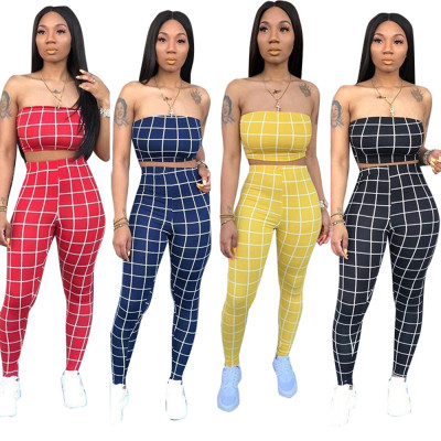 Wholesale Plaid Bodycon 2 Pieces Suits For Daily Wear TRS940