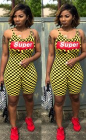 Colorful lattice digital printed jumpsuit LM8146