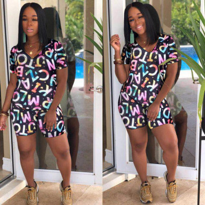 Reasonable Price Leisure Letters Printing 2 Pieces Women Suits KK8059
