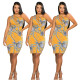 Sexy Printed Shoulder Waist Dress cl6004