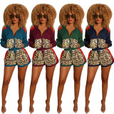 Hot Leopard Printing Patchwork Short Outfits For Daily Wear CM612
