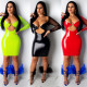 Mesh leather solid color dress SFYZ051