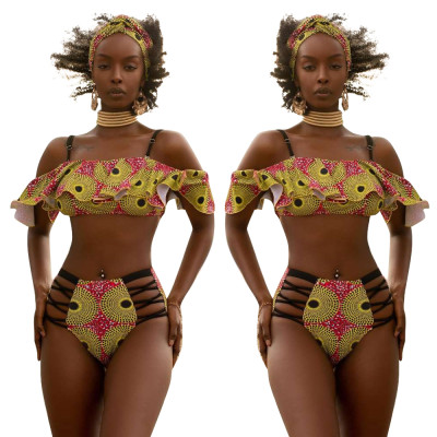 Ruffle Condole Belt Top Printing Hollow Out Panties D8274