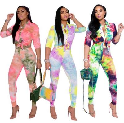 Fashion Tie Dye Printed Long Sleeves Shirt With Trousers Two Piece Set KZ168