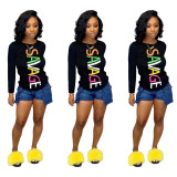 Letters Printing Bodycon Long Sleeves Women T-Shirt SDD9175
